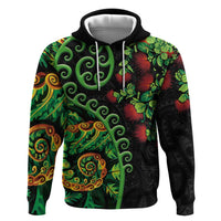 New Zealand Koru Plants and Pohutukawa Hoodie Maori Tattoo Pattern