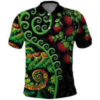 New Zealand Koru Plants and Pohutukawa Polo Shirt Maori Tattoo Pattern