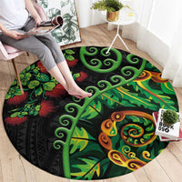 New Zealand Koru Plants and Pohutukawa Round Carpet Maori Tattoo Pattern