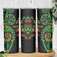 New Zealand Koru Plants and Pohutukawa Skinny Tumbler Maori Tattoo Pattern