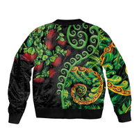 New Zealand Koru Plants and Pohutukawa Sleeve Zip Bomber Jacket Maori Tattoo Pattern