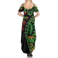 New Zealand Koru Plants and Pohutukawa Summer Maxi Dress Maori Tattoo Pattern