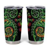 New Zealand Koru Plants and Pohutukawa Tumbler Cup Maori Tattoo Pattern LT03 Black - Polynesian Pride