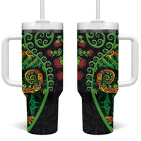 New Zealand Koru Plants and Pohutukawa Tumbler With Handle Maori Tattoo Pattern