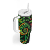 New Zealand Koru Plants and Pohutukawa Tumbler With Handle Maori Tattoo Pattern