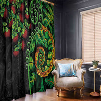 New Zealand Koru Plants and Pohutukawa Window Curtain Maori Tattoo Pattern