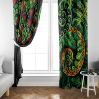 New Zealand Koru Plants and Pohutukawa Window Curtain Maori Tattoo Pattern