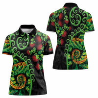 New Zealand Koru Plants and Pohutukawa Women Polo Shirt Maori Tattoo Pattern