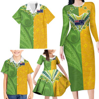 Cook Islands Language Week Family Matching Long Sleeve Bodycon Dress and Hawaiian Shirt Tatau Pattern and Rarotongan Alphabet - Polynesian Pride