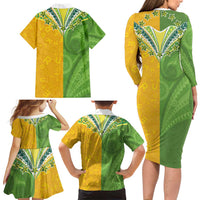 Cook Islands Language Week Family Matching Long Sleeve Bodycon Dress and Hawaiian Shirt Tatau Pattern and Rarotongan Alphabet - Polynesian Pride