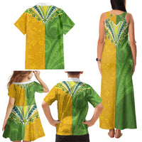 Cook Islands Language Week Family Matching Tank Maxi Dress and Hawaiian Shirt Tatau Pattern and Rarotongan Alphabet - Polynesian Pride