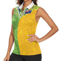 Cook Islands Language Week Women Sleeveless Polo Shirt Tatau Pattern and Rarotongan Alphabet - Polynesian Pride