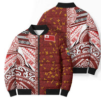 Tonga Language Week Bomber Puffer Jacket Ngatu Pattern and Tongan Alphabet LT03 - Polynesian Pride