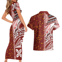 Tonga Language Week Couples Matching Short Sleeve Bodycon Dress and Hawaiian Shirt Ngatu Pattern and Tongan Alphabet - Polynesian Pride