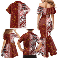 Tonga Language Week Family Matching Mermaid Dress and Hawaiian Shirt Ngatu Pattern and Tongan Alphabet - Polynesian Pride