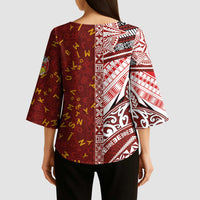 Tonga Language Week Kimono Sleeve Blouse Ngatu Pattern and Tongan Alphabet - Polynesian Pride