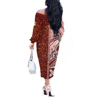 Tonga Language Week Off The Shoulder Long Sleeve Dress Ngatu Pattern and Tongan Alphabet - Polynesian Pride
