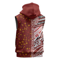 Tonga Language Week Sleeveless Hoodie Ngatu Pattern and Tongan Alphabet - Polynesian Pride