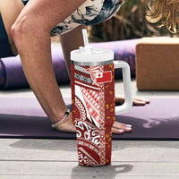 Tonga Language Week Tumbler With Handle Ngatu Pattern and Tongan Alphabet - Polynesian Pride