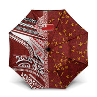 Tonga Language Week Umbrella Ngatu Pattern and Tongan Alphabet LT03 One Size Folded 11.42 inch Opened Diameter 37.4 inch Red - Polynesian Pride