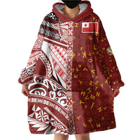 Tonga Language Week Wearable Blanket Hoodie Ngatu Pattern and Tongan Alphabet - Polynesian Pride
