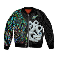 New Zealand Bomber Jacket Silver Fern and Manaia with Papua Shell Maori Tribal LT03 Unisex White - Polynesian Pride