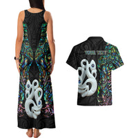 Custom New Zealand Couples Matching Tank Maxi Dress and Hawaiian Shirt Silver Fern and Manaia with Papua Shell Maori Tribal LT03 - Polynesian Pride