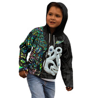 Custom New Zealand Kid Hoodie Silver Fern and Manaia with Papua Shell Maori Tribal LT03 - Polynesian Pride