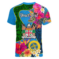 Personalised Malampa Fiji Day Women V Neck T Shirt Tropical Plants Mix Polynesian and Tapa Pattern LT03 - Polynesian Pride
