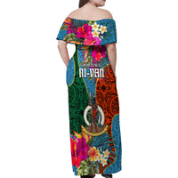 Sanma Day Family Matching Off Shoulder Maxi Dress and Hawaiian Shirt Proud To Be A Ni-Van Beauty Pacific Flower LT03 - Polynesian Pride