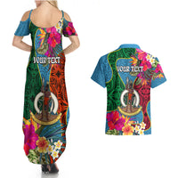 Personalised Sanma Day Couples Matching Summer Maxi Dress and Hawaiian Shirt Proud To Be A Ni-Van Beauty Pacific Flower LT03 - Polynesian Pride