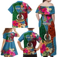 Personalised Sanma Day Family Matching Off Shoulder Maxi Dress and Hawaiian Shirt Proud To Be A Ni-Van Beauty Pacific Flower LT03 - Polynesian Pride