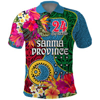 Personalised Sanma Day Polo Shirt Proud To Be A Ni-Van Beauty Pacific Flower LT03 Blue - Polynesian Pride