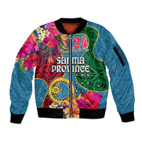 Personalised Sanma Day Sleeve Zip Bomber Jacket Proud To Be A Ni-Van Beauty Pacific Flower LT03 Unisex Blue - Polynesian Pride