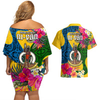 Malampa Day Couples Matching Off Shoulder Short Dress and Hawaiian Shirt Proud To Be A Ni-Van Beauty Pacific Flower LT03 - Polynesian Pride
