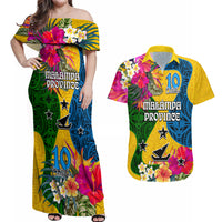 Personalised Malampa Day Couples Matching Off Shoulder Maxi Dress and Hawaiian Shirt Proud To Be A Ni-Van Beauty Pacific Flower LT03 Yellow - Polynesian Pride