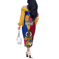 Torba Day Off The Shoulder Long Sleeve Dress Proud To Be A Ni-Van Beauty Pacific Flower LT03 - Polynesian Pride