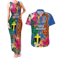 Tafea Day Couples Matching Tank Maxi Dress and Hawaiian Shirt Proud To Be A Ni-Van Beauty Pacific Flower LT03 Blue - Polynesian Pride