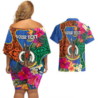 Personalised Tafea Day Couples Matching Off Shoulder Short Dress and Hawaiian Shirt Proud To Be A Ni-Van Beauty Pacific Flower LT03 - Polynesian Pride