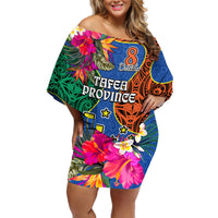 Personalised Tafea Day Off Shoulder Short Dress Proud To Be A Ni-Van Beauty Pacific Flower LT03 Women Blue - Polynesian Pride