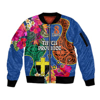 Personalised Tafea Day Sleeve Zip Bomber Jacket Proud To Be A Ni-Van Beauty Pacific Flower LT03 Unisex Blue - Polynesian Pride