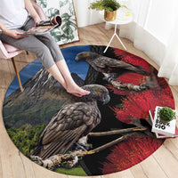 New Zealand Kea And Pohutukawa Round Carpet With The Mountain Landscape LT03 - Polynesian Pride