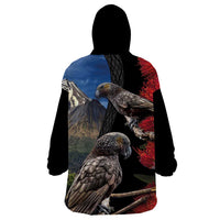 New Zealand Kea And Pohutukawa Wearable Blanket Hoodie With The Mountain Landscape