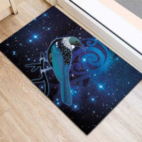 New Zealand Tui Bird Rubber Doormat The Pleiades Star Cluster and Koru Tribal Tattoo Galaxy Vibe