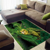 New Zealand Kākāpō Area Rug Silver Fern with Close up of Green Fern Leaves and Maori Tattoo