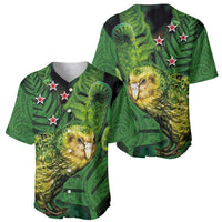 New Zealand Kkp Baseball Jersey Silver Fern with Close up of Green Fern Leaves and Maori Tattoo LT03 - Polynesian Pride