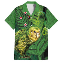 New Zealand Kākāpō Family Matching Summer Maxi Dress and Hawaiian Shirt Silver Fern with Close up of Green Fern Leaves and Maori Tattoo