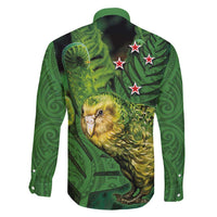 New Zealand Kākāpō Family Matching Tank Maxi Dress and Hawaiian Shirt Silver Fern with Close up of Green Fern Leaves and Maori Tattoo