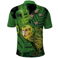New Zealand Kākāpō Polo Shirt Silver Fern with Close up of Green Fern Leaves and Maori Tattoo