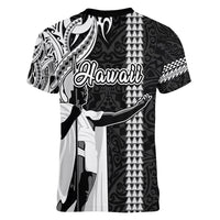 Hawaii Lanai Island Women V Neck T Shirt Hawaiian King and Kakau Symbols Abstract Shoulder Tattoo LT03 - Polynesian Pride